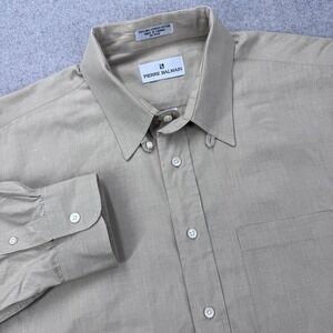 Pierre Balmain Button Down Shirt Men 17 33 (L) Beige Cotton Long Sleeve Designer
